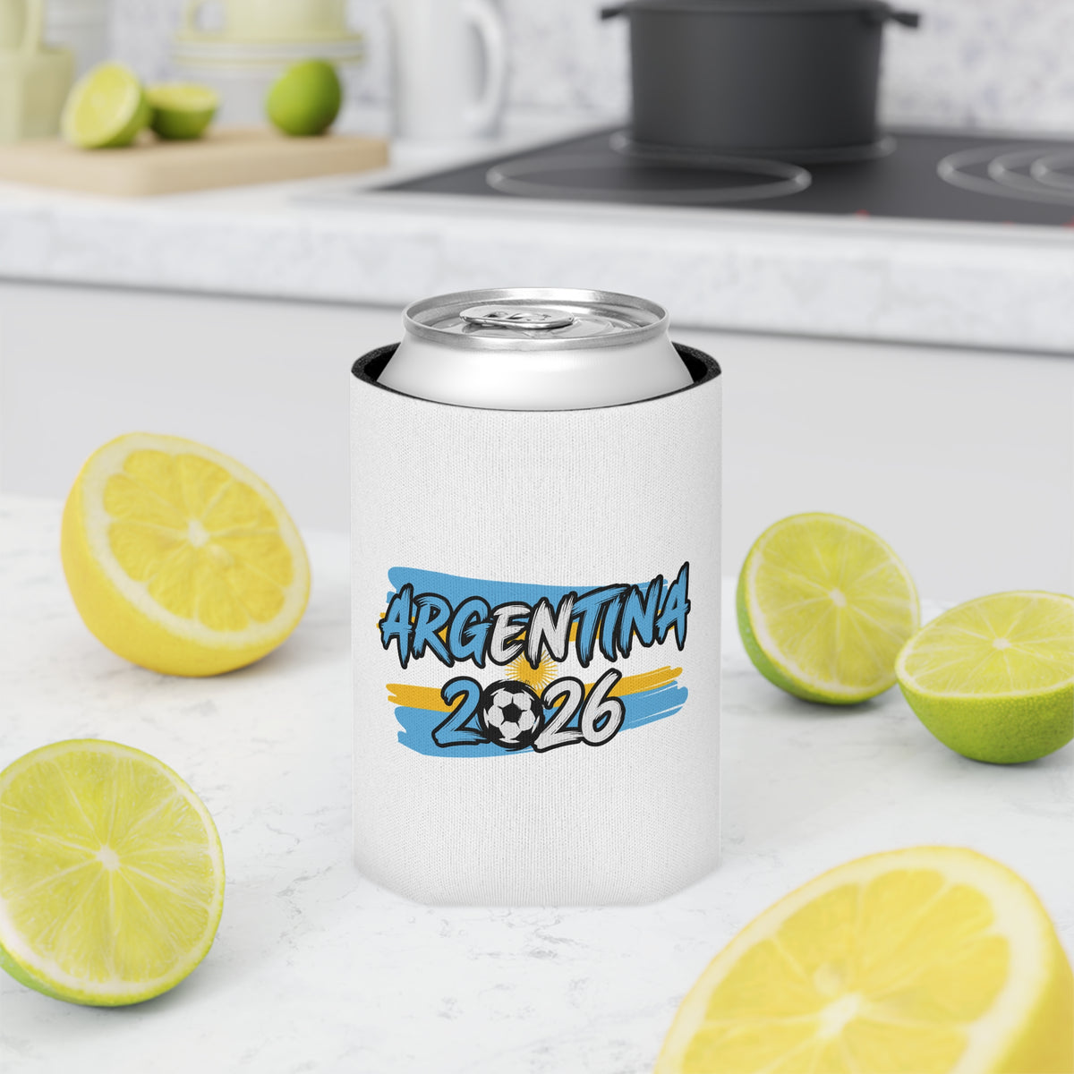 Argentina 2026 Soccer Can Cooler | World Cup Football Beverage Insulator
